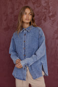 BASEN Shacket- Blue Denim