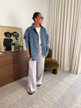 BASEN Shacket- Blue Denim