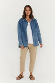 BASEN Shacket- Blue Denim
