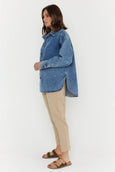BASEN Shacket- Blue Denim