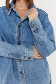 BASEN Shacket- Blue Denim