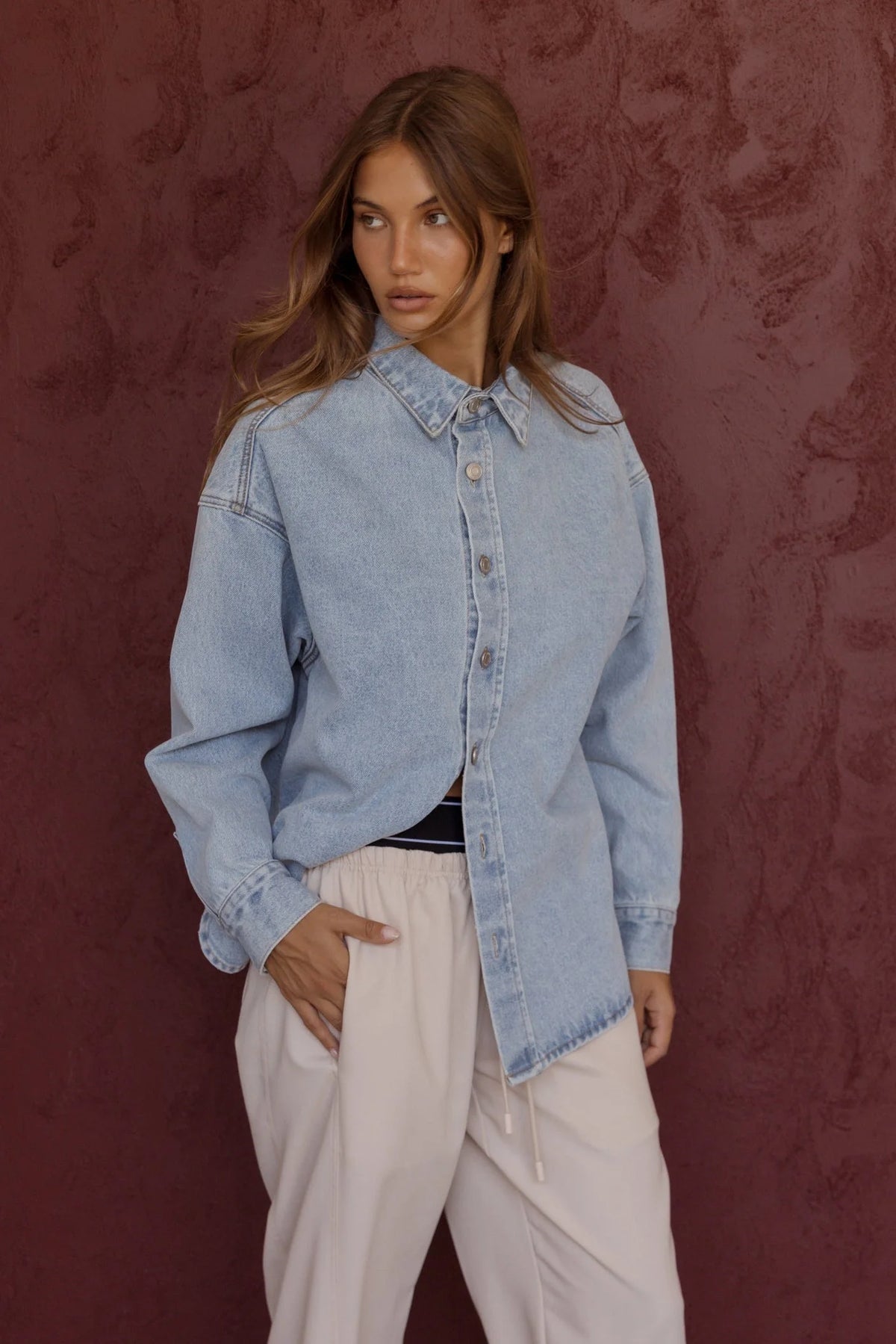 BASEN Shacket Light Blue Denim – Jack and Sarah