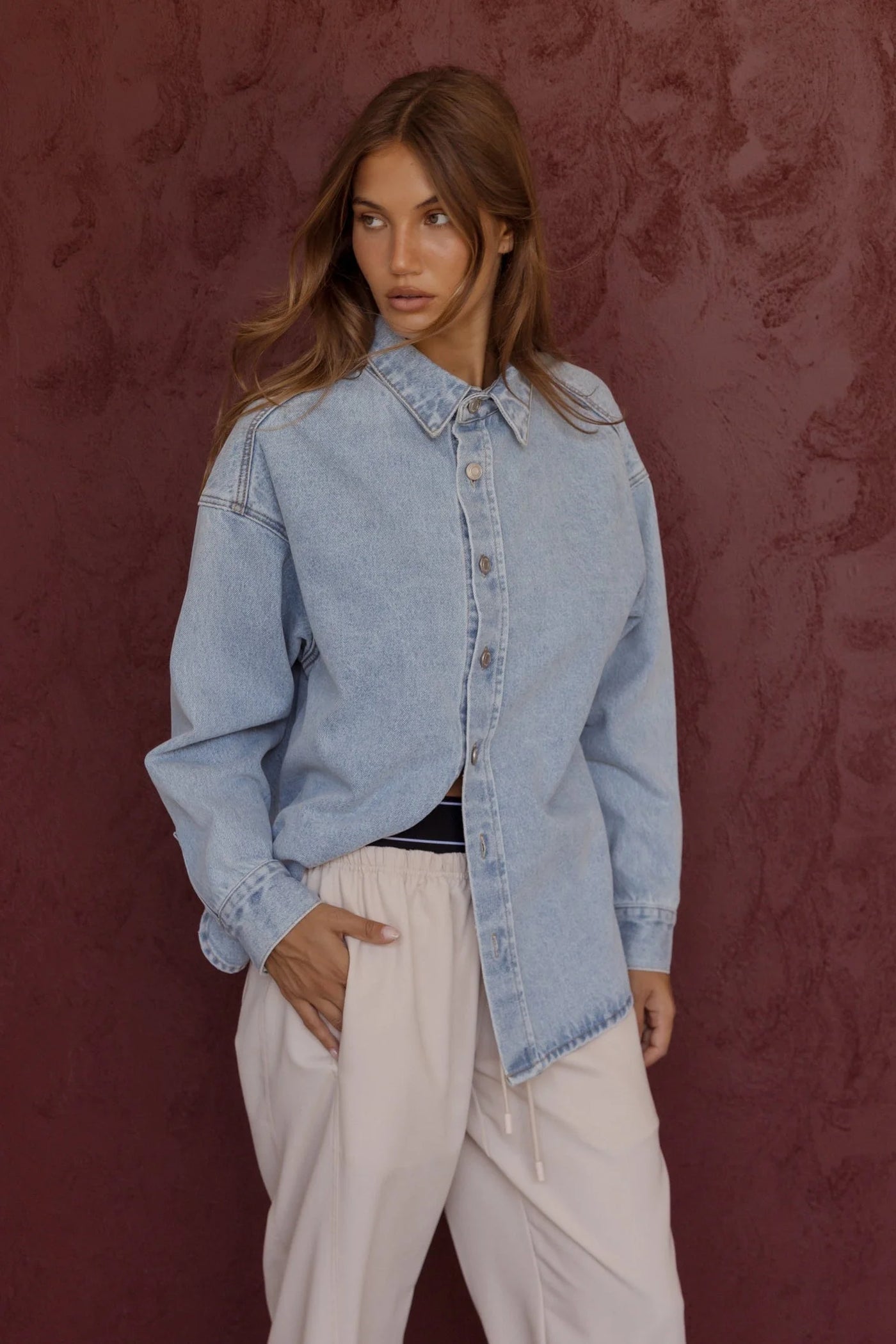 BASEN Shacket Light Blue Denim