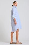 The Popover Shirtdress - White with Blue Stripe Floral Trim
