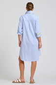 The Popover Shirtdress - White with Blue Stripe Floral Trim