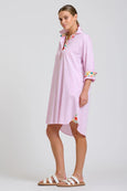 The Popover Shirtdress - White with Pink Stripe Floral Trim