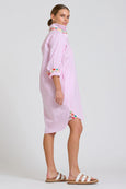 The Popover Shirtdress - White with Pink Stripe Floral Trim