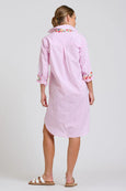 The Popover Shirtdress - White with Pink Stripe Floral Trim