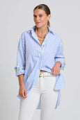 The Boyfriend Shirt - White with Blue Stripe Floral Trim