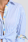 The Boyfriend Shirt - White with Blue Stripe Floral Trim
