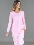 Mosman Curved Hem Long Sleeve T Shirt- Powder Pink