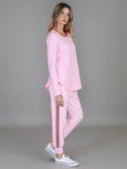 Mosman Curved Hem Long Sleeve T Shirt- Powder Pink