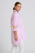 The Boyfriend Shirt - White with Pink Stripe Floral Trim