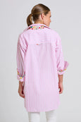 The Boyfriend Shirt - White with Pink Stripe Floral Trim