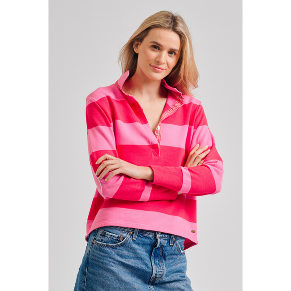 Rugby Long Sleeve Sweat Portsea Red and Hot Pink