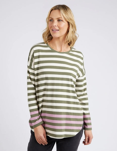 Turn Back Long Sleeve- Clover and Pearl Stripe