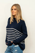 The Smith Wool/Cashmere Crew - French Navy / Ivory Stripe