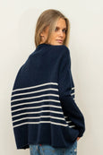 The Smith Wool/Cashmere Crew - French Navy / Ivory Stripe