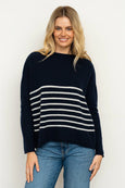 The Smith Wool/Cashmere Crew - French Navy / Ivory Stripe