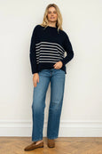 The Smith Wool/Cashmere Crew - French Navy / Ivory Stripe