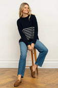 The Smith Wool/Cashmere Crew - French Navy / Ivory Stripe