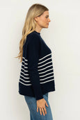 The Smith Wool/Cashmere Crew - French Navy / Ivory Stripe