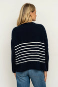 The Smith Wool/Cashmere Crew - French Navy / Ivory Stripe