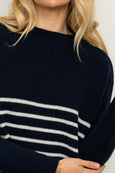The Smith Wool/Cashmere Crew - French Navy / Ivory Stripe