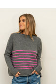The Smith Wool/Cashmere Crew - Charcoal / Hot Pink Stripe