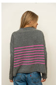 The Smith Wool/Cashmere Crew - Charcoal / Hot Pink Stripe