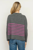 The Smith Wool/Cashmere Crew - Charcoal / Hot Pink Stripe