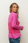 The Smith Wool/Cashmere Crew - Hot Pink / China Red Stripe