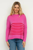 The Smith Wool/Cashmere Crew - Hot Pink / China Red Stripe