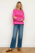 The Smith Wool/Cashmere Crew - Hot Pink / China Red Stripe