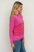 The Smith Wool/Cashmere Crew - Hot Pink / China Red Stripe