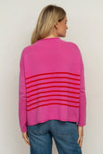 The Smith Wool/Cashmere Crew - Hot Pink / China Red Stripe
