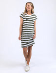 Signature Tee Stripe Dress- Khaki/White