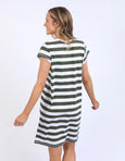 Signature Tee Stripe Dress- Khaki/White