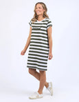 Signature Tee Stripe Dress- Khaki/White