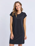 Signature Embroidery Tee Dress- Black