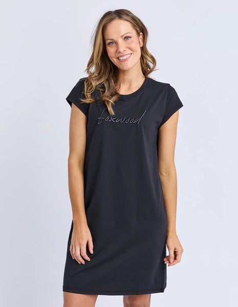 Signature Embroidery Tee Dress- Black