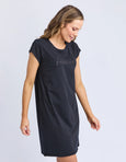 Signature Embroidery Tee Dress- Black