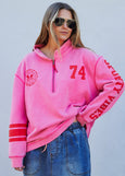 Vintage Wash Half Zip- Pink