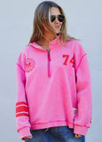 Vintage Wash Half Zip- Pink