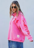 Vintage Wash Half Zip- Pink