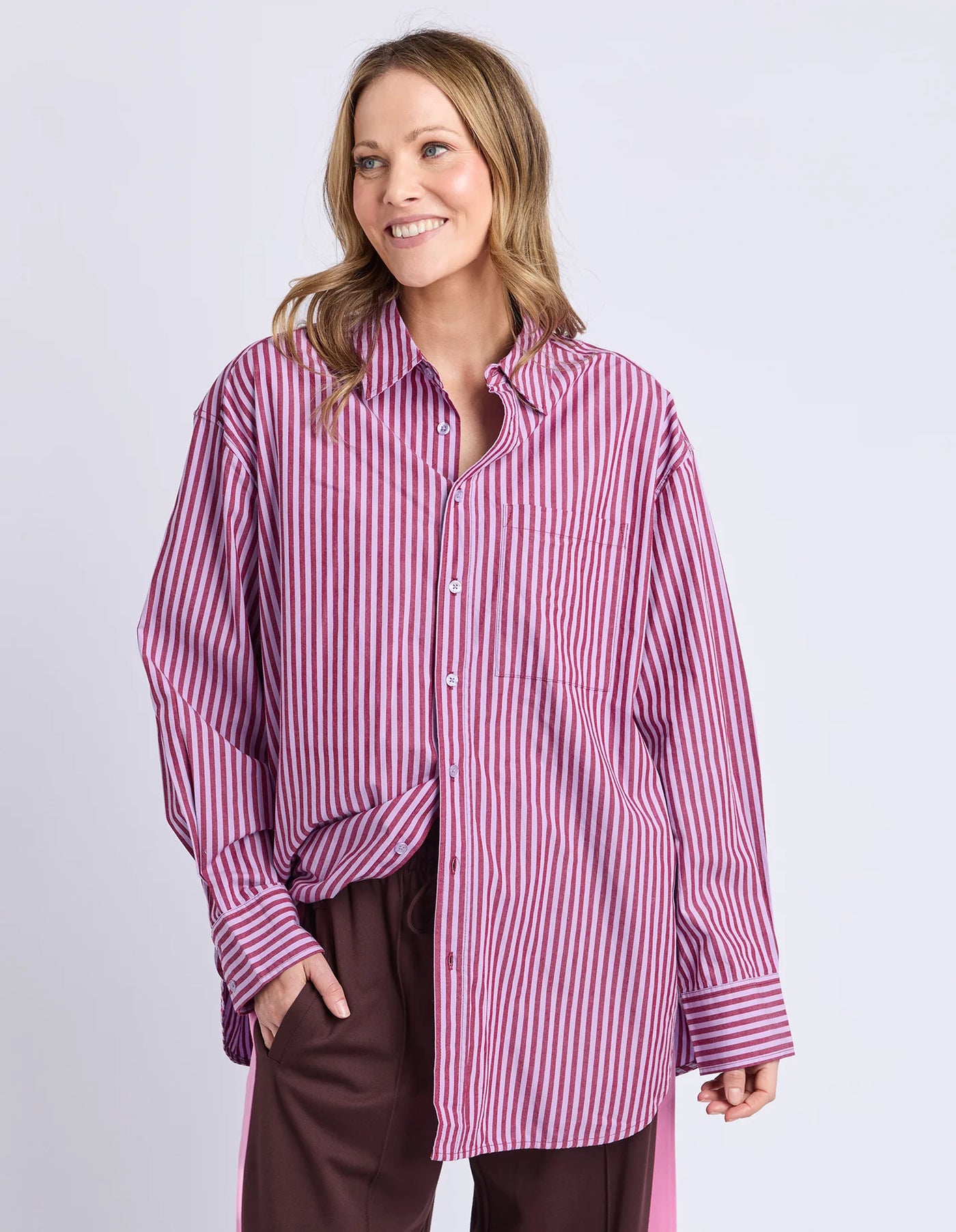 Lila Stripe Shirt- Maroon/Lilac