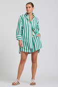 The Andrea Shirt- Green Wide Stripe