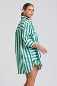 The Andrea Shirt- Green Wide Stripe