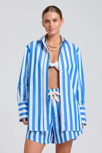 The Andrea Shirt- Blue Wide Stripe