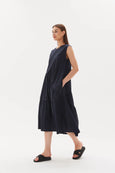 Gathered Tiered Dress- Navy